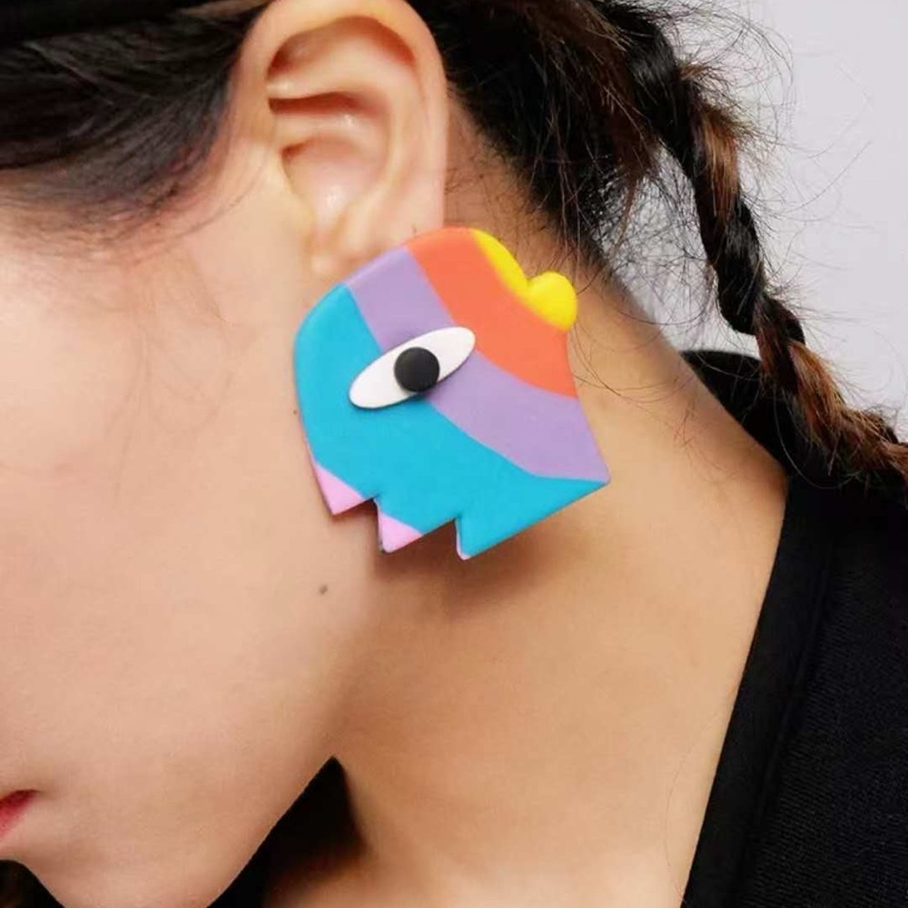 Colorblock Abstract Face Drop Earrings - Multicolor